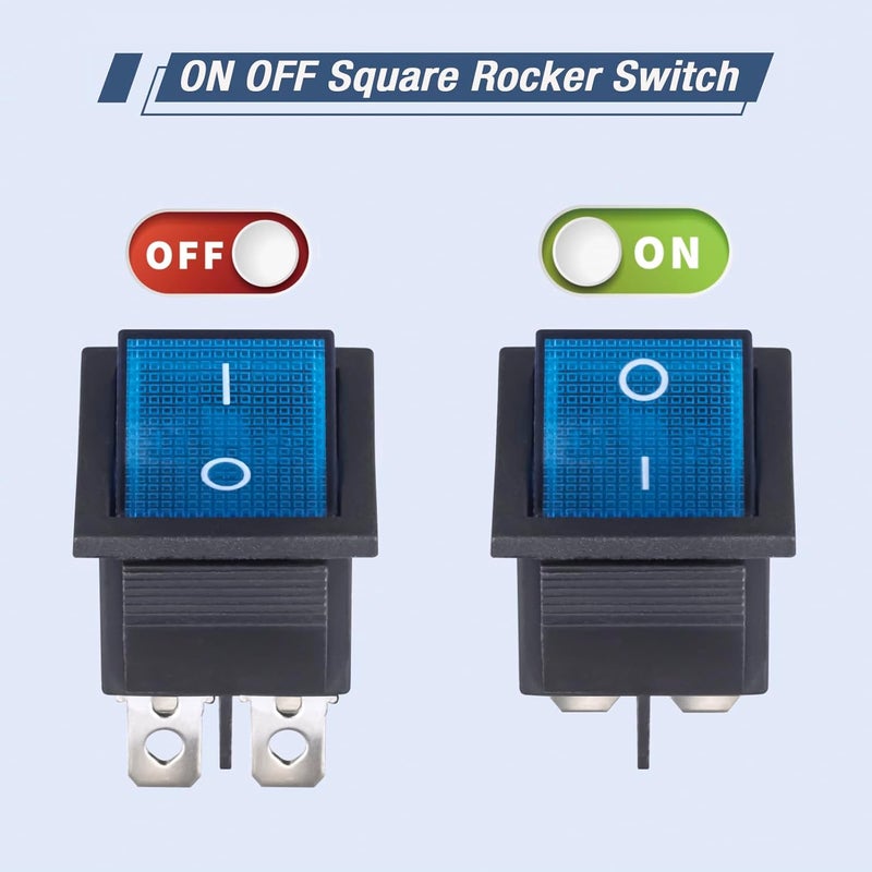 VEXUNGA 6pcs KCD4 Lighted Rocker Switch 20A 125V AC 16A 250V Blue Light Illuminated Mini Boat Rocker Switch On Off 4 Pin 2 Position DPST Snap Toggle Switches for Car Marine - Image 4